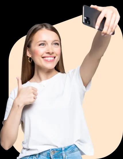 Woman taking a smartphone selfie for a document photo